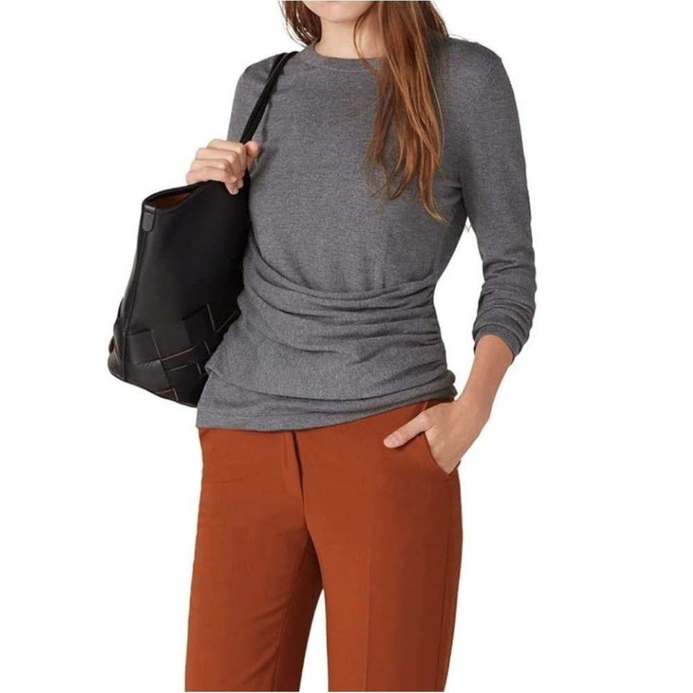 DEREK LAM Women's XS Gray Long Sleeve Ruched Knit Sweater Top Cashmere Blend